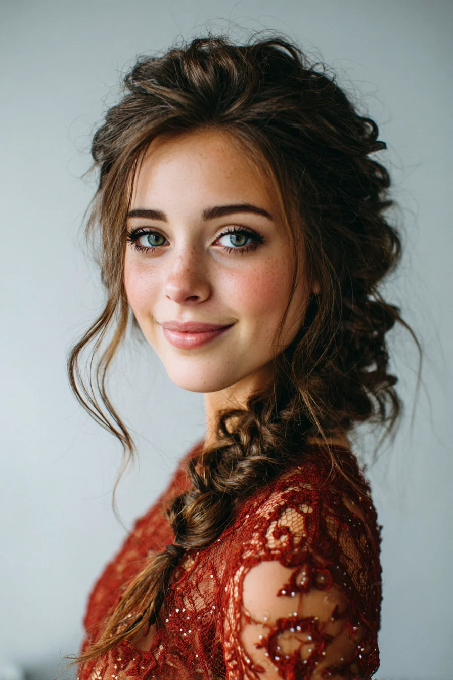 Textured Romantic Side Braid with Voluminous Crown