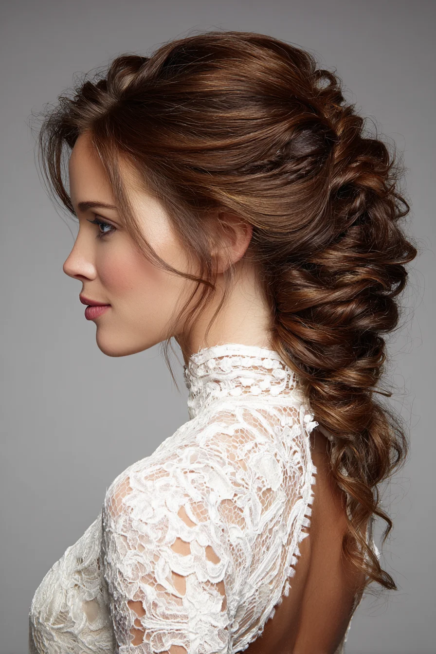 Textured Romantic Twisted Braid Updo with Face‑Framing Tendrils