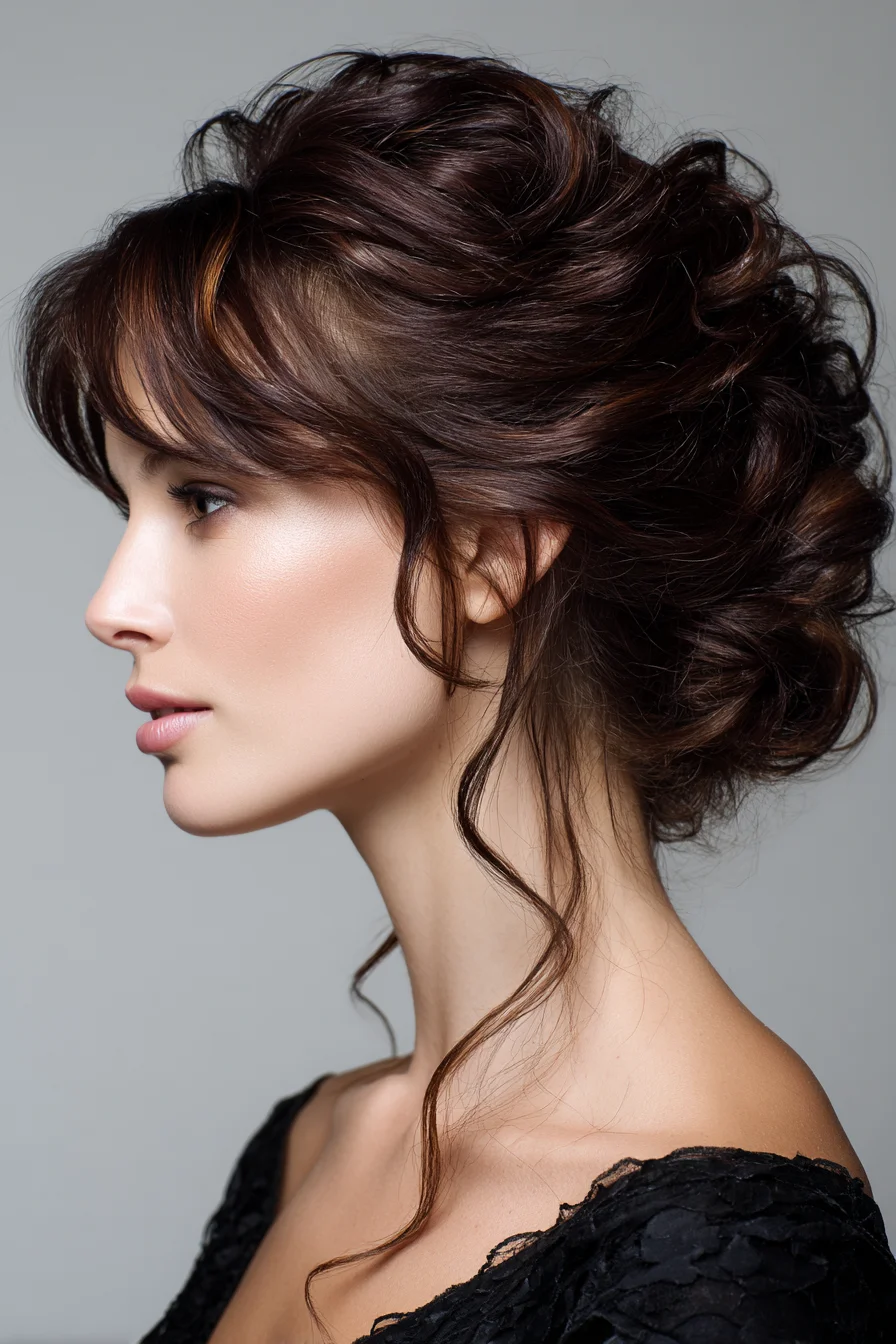 Textured Romantic Updo with Face-Framing Tendrils