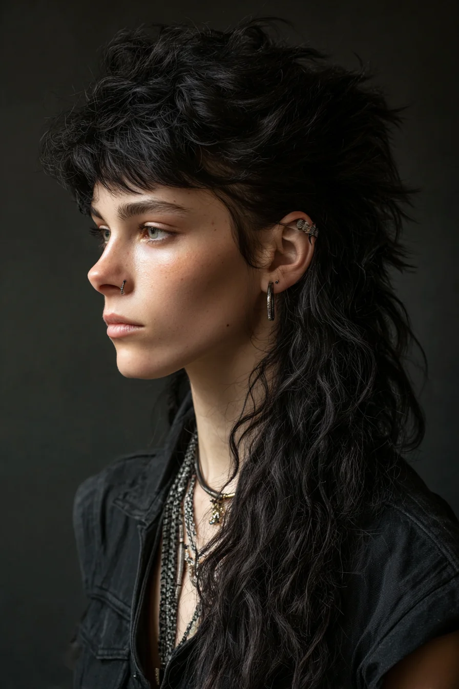 Textured Shag Mullet with Choppy Fringe for Wavy or Thick Hair