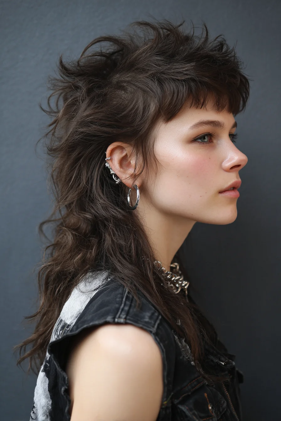 Textured Shag Mullet with Choppy Micro-Bangs