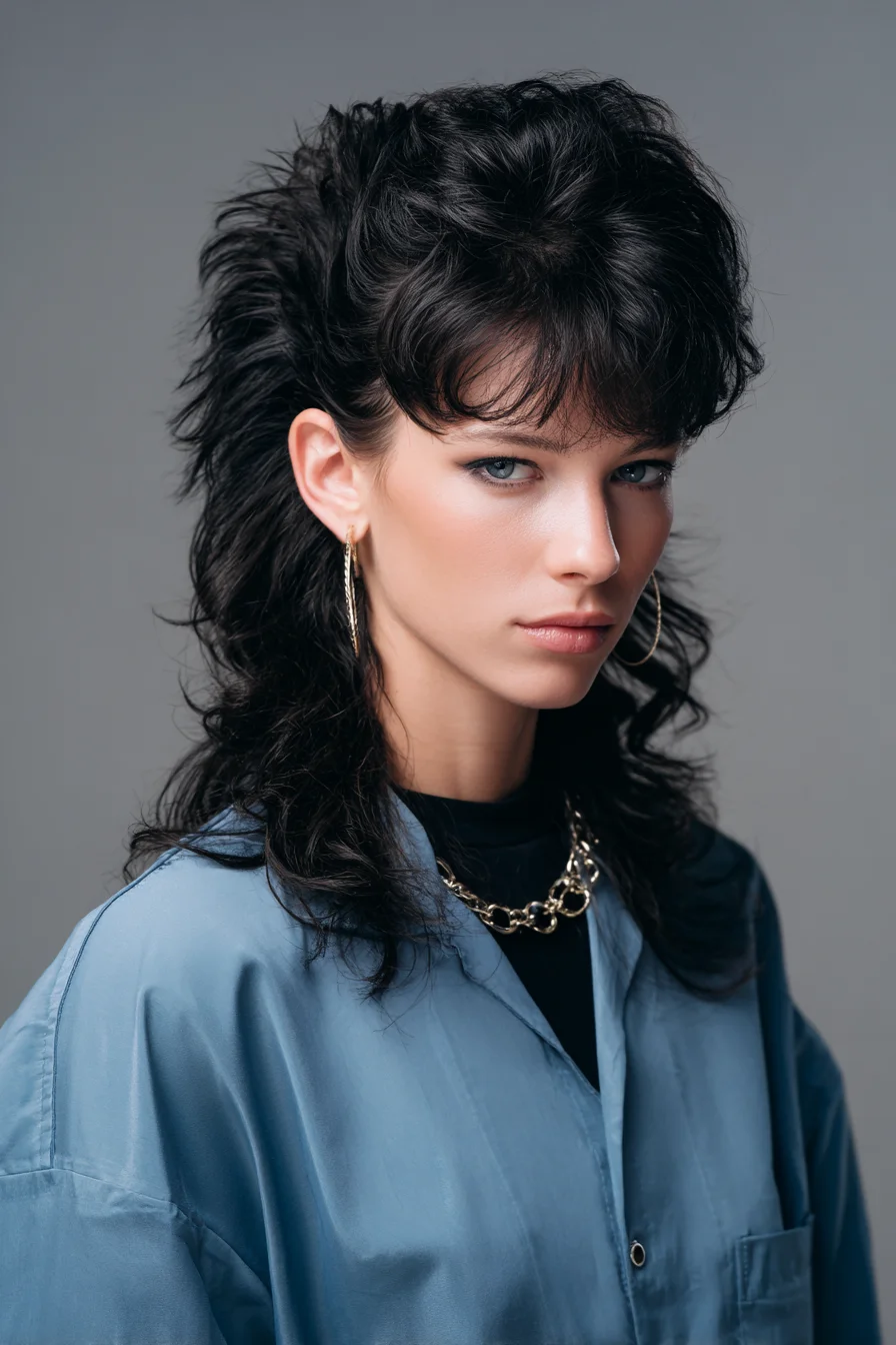 Textured Shag Mullet with Feathered Bangs — Layered Volume & Edge