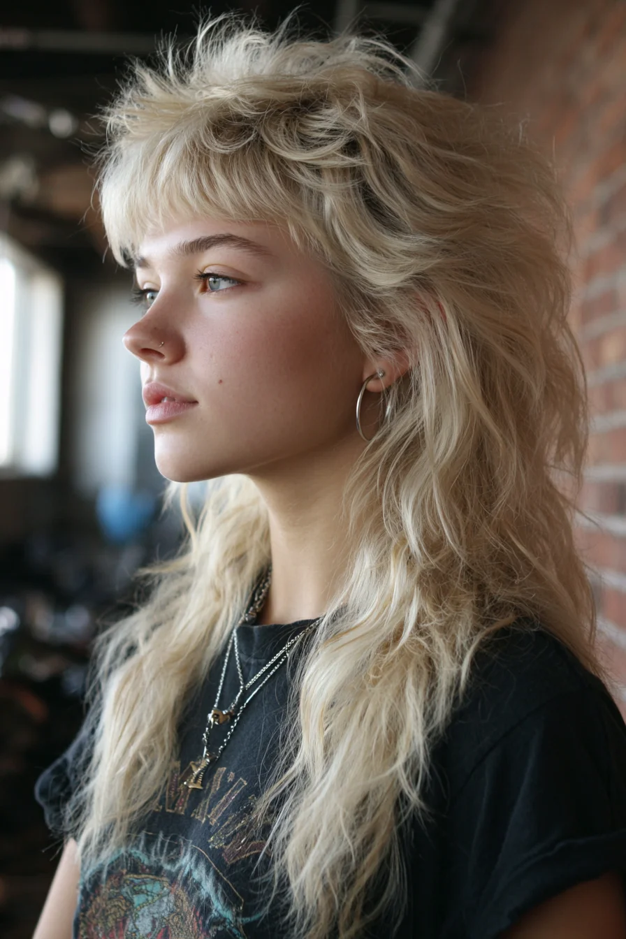 Textured Shag Mullet with Micro Bangs — Piecey Blonde Layers