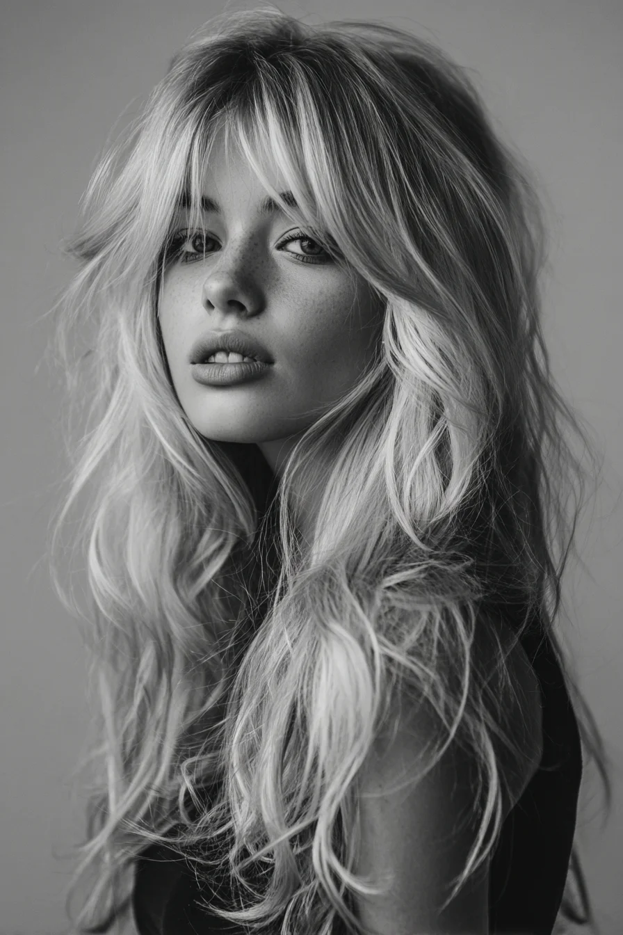 Textured Shag with Curtain Bangs — Beachy Layered Blonde Hairstyle