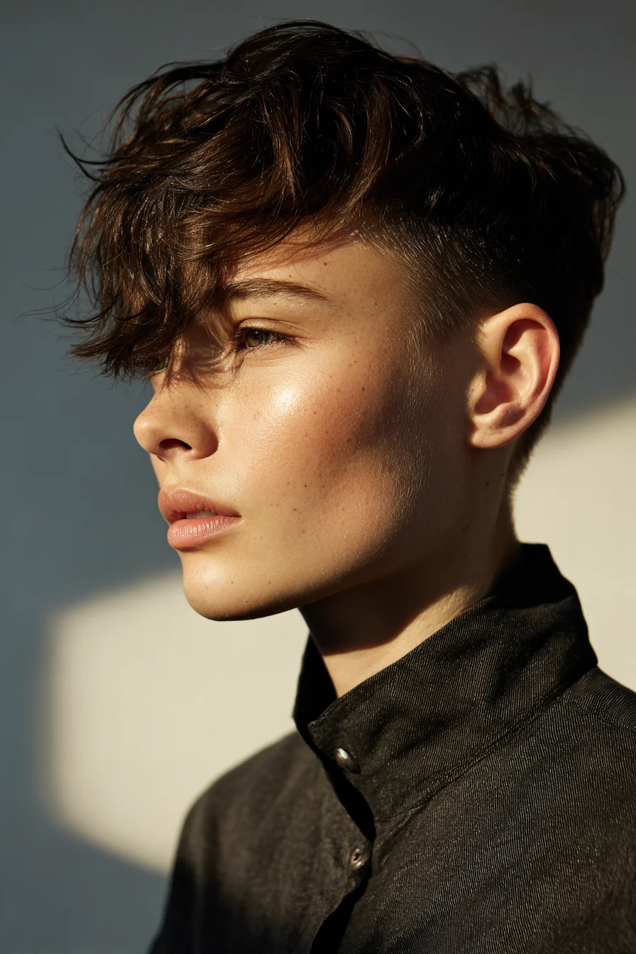 Textured Short Crop with Long Fringe and Tapered Sides