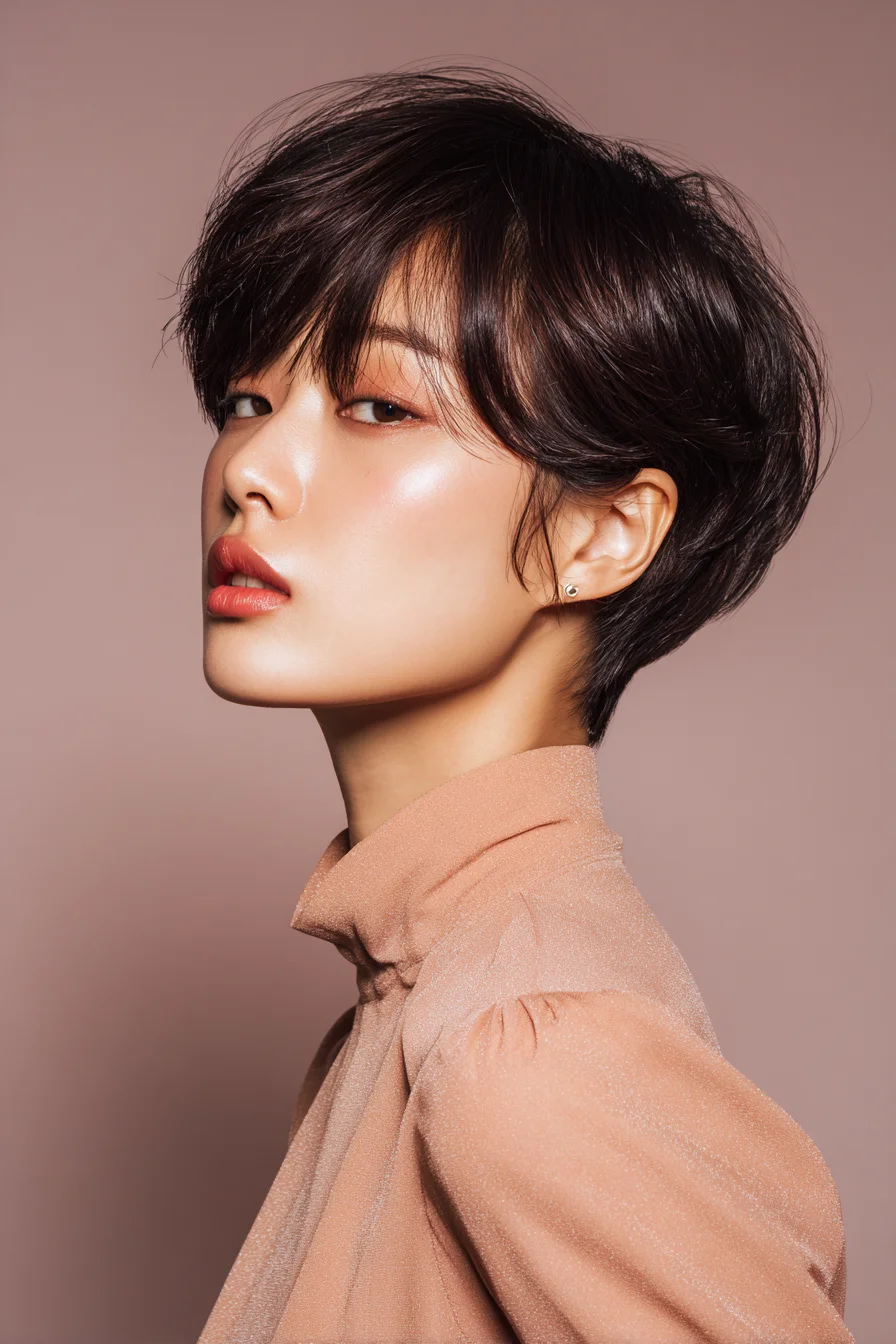 Textured Short Pixie Crop with Side-Swept Bangs