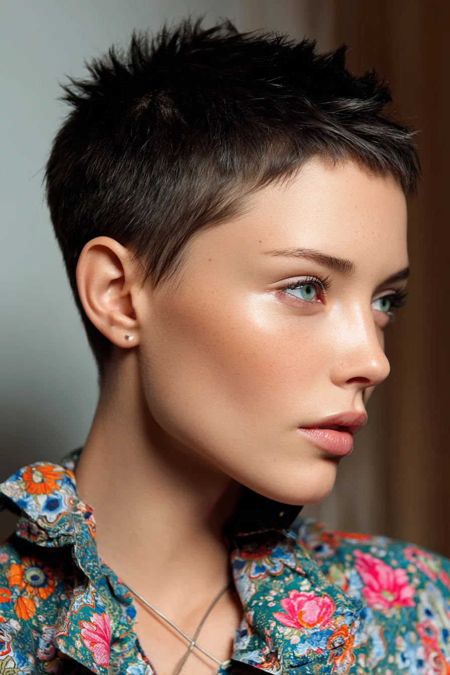 Textured Short Pixie Cut with Choppy Fringe and Tapered Sides
