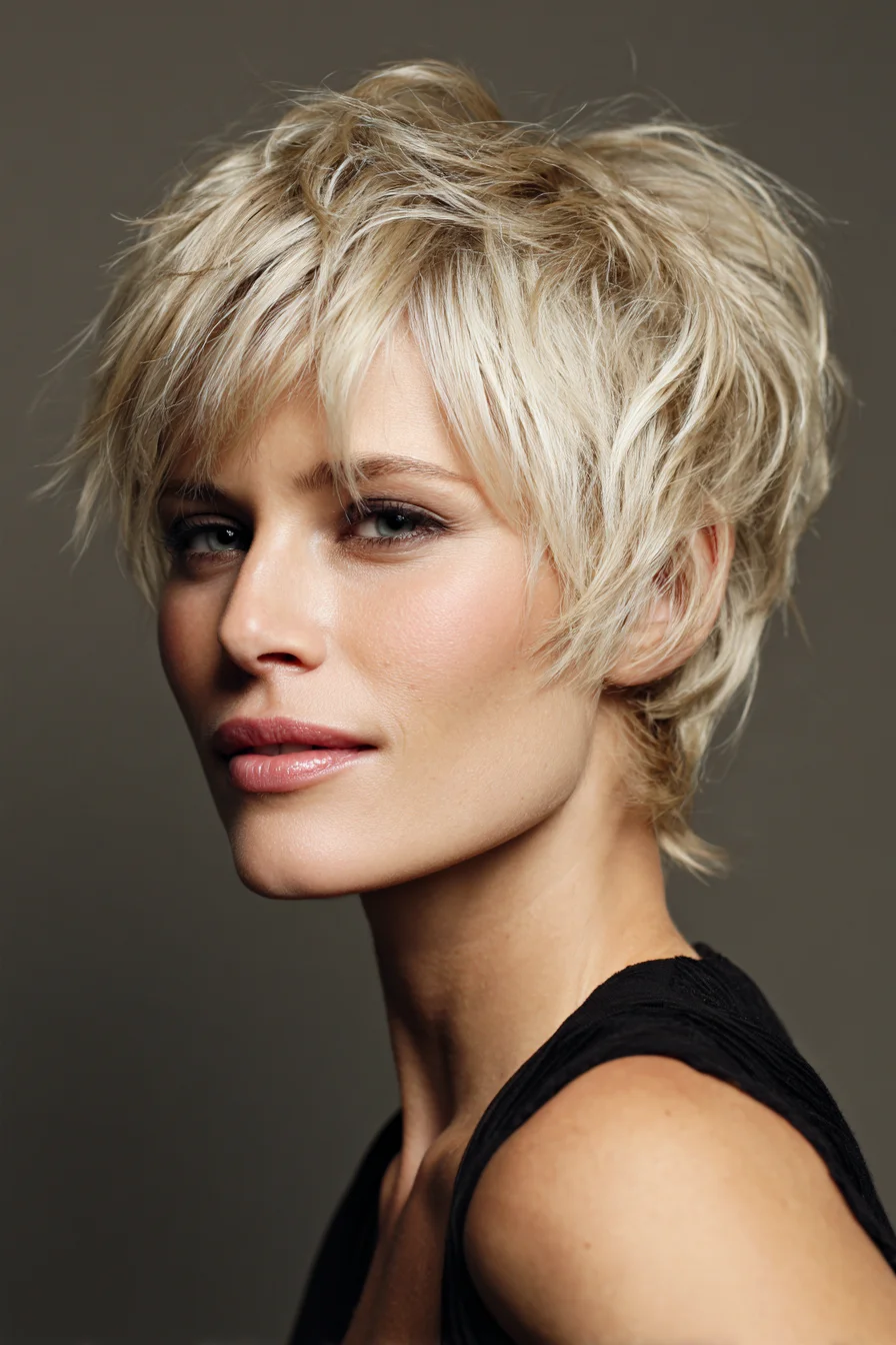 Textured Short Pixie with Choppy Layers and Side-Swept Fringe