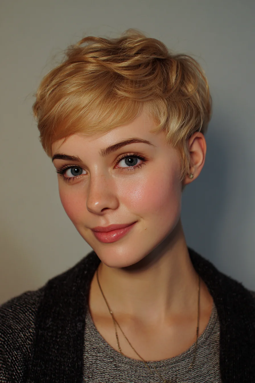 Textured Short Pixie with Side‑Swept Fringe
