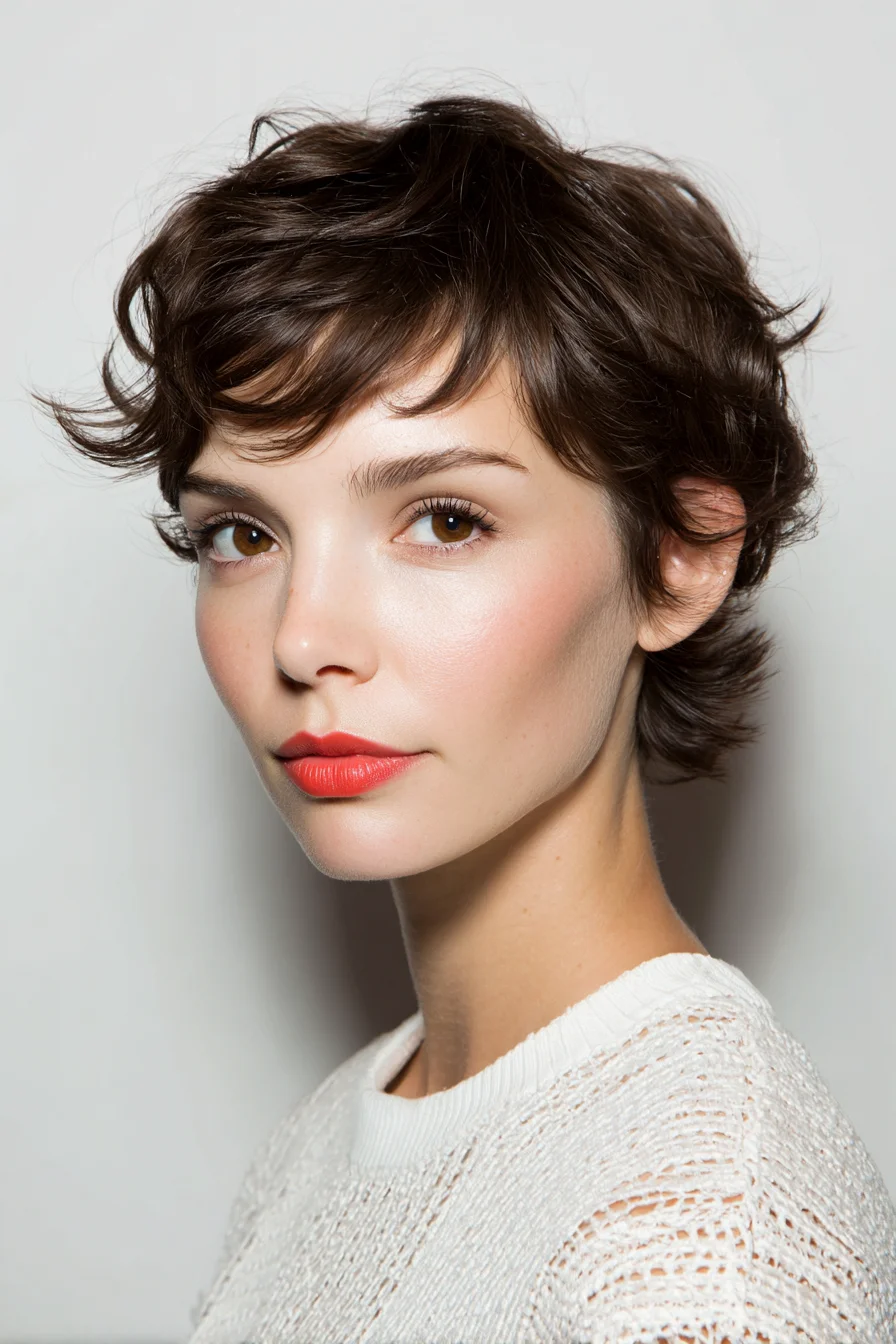 Textured Short Pixie with Wispy Fringe and Flipped Ends