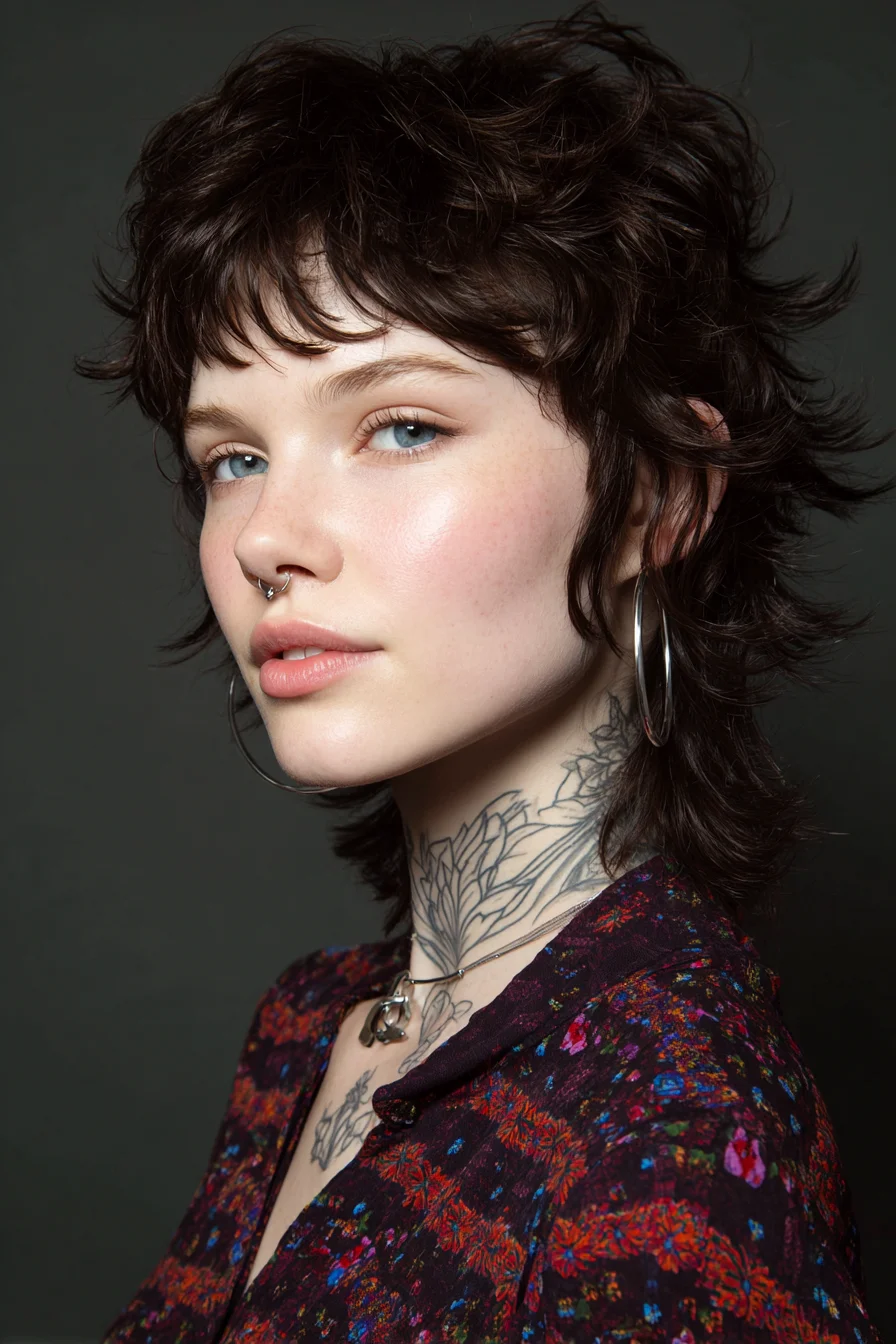 Textured Short Shag Mullet with Choppy Fringe