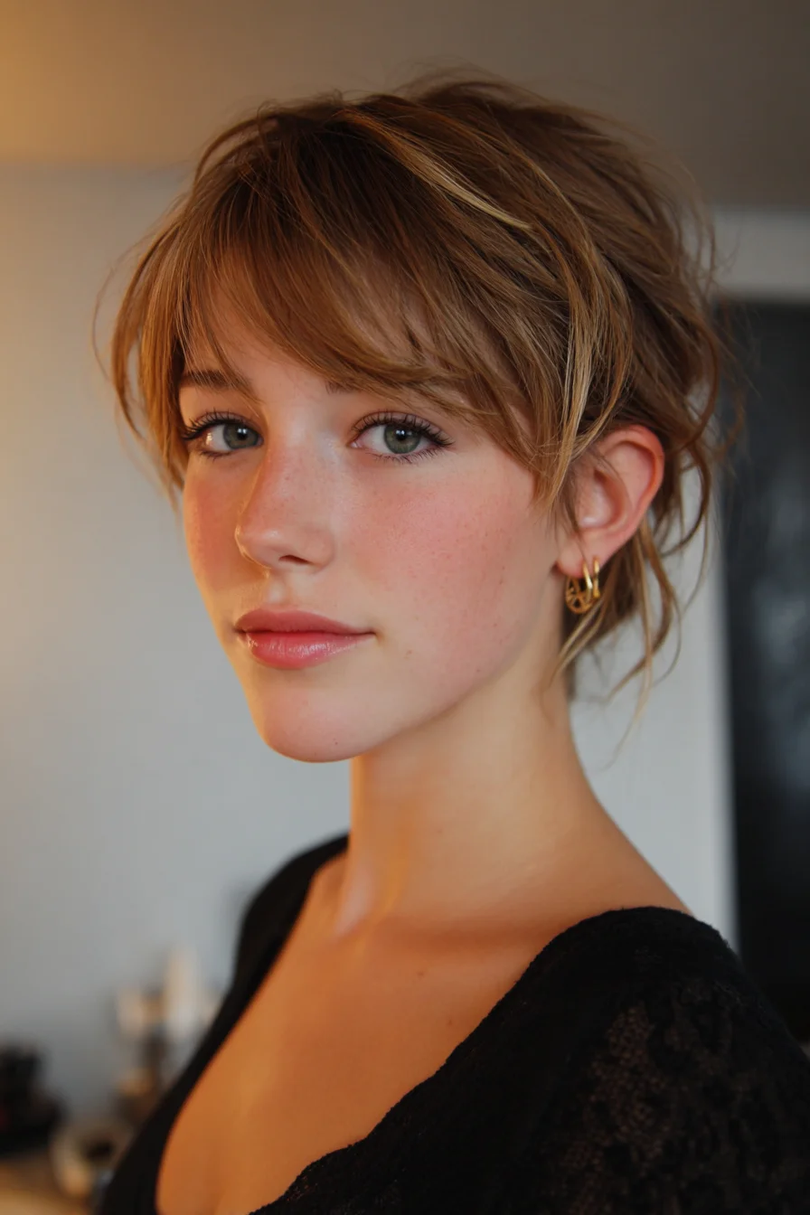 Textured Short Shag with Curtain Bangs — Tousled Pixie Style