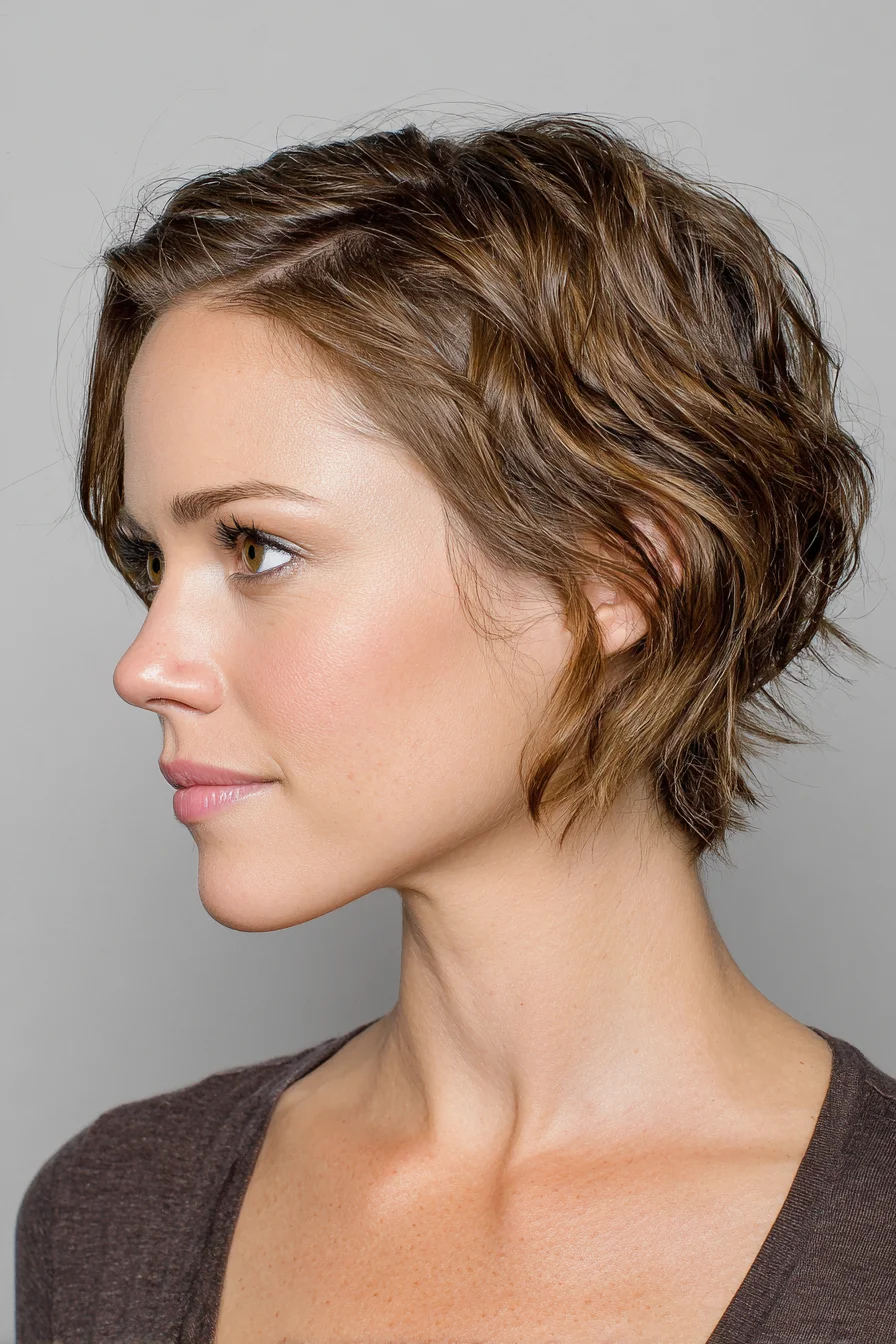 Textured Short Wavy Bob with Tousled Layers