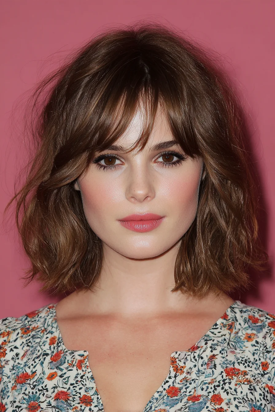 Textured Shoulder-Length Bob with Soft Curtain Bangs