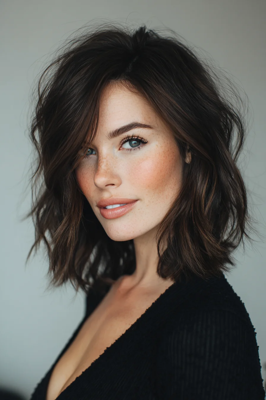 Textured Shoulder-Length Lob with Face-Framing Layers and Soft Waves