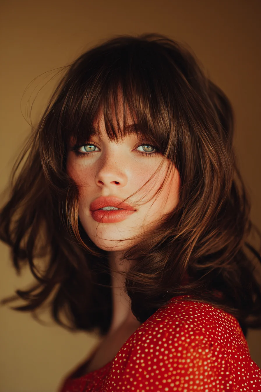 Textured Shoulder-Length Lob with Soft Curtain Bangs