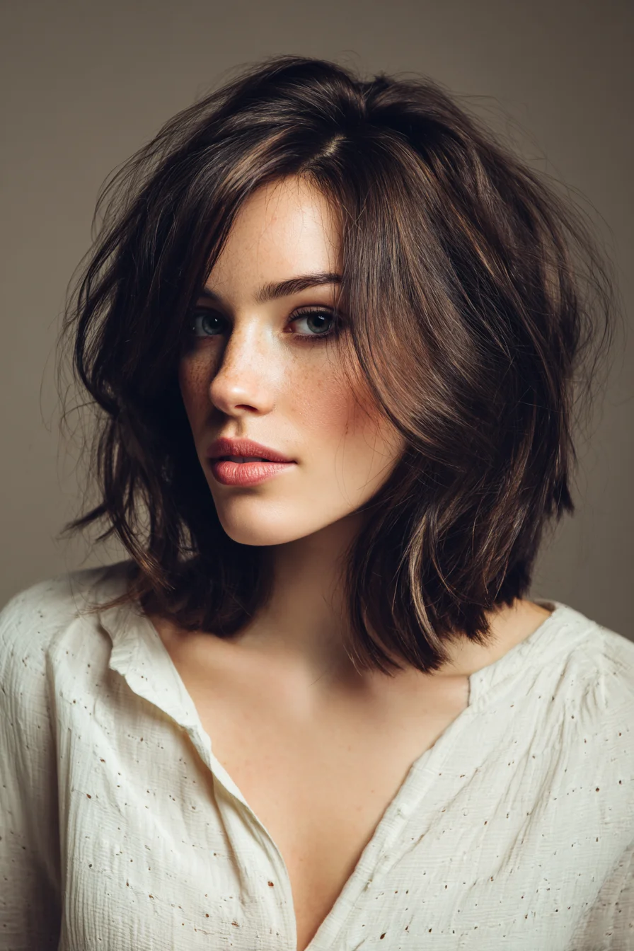 Textured Shoulder-Length Lob with Soft Face-Framing Layers