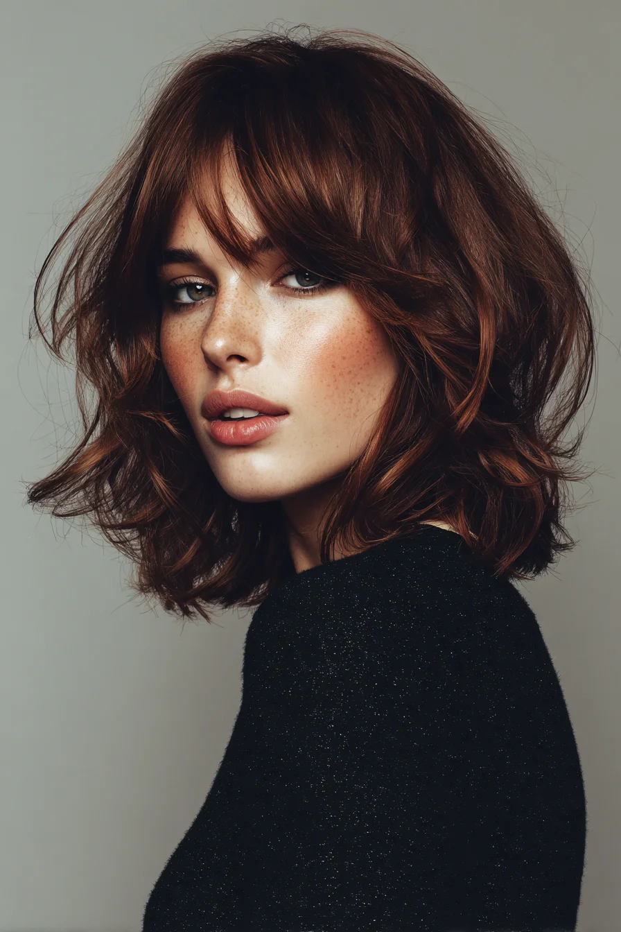 Textured Shoulder-Length Shag with Curtain Bangs