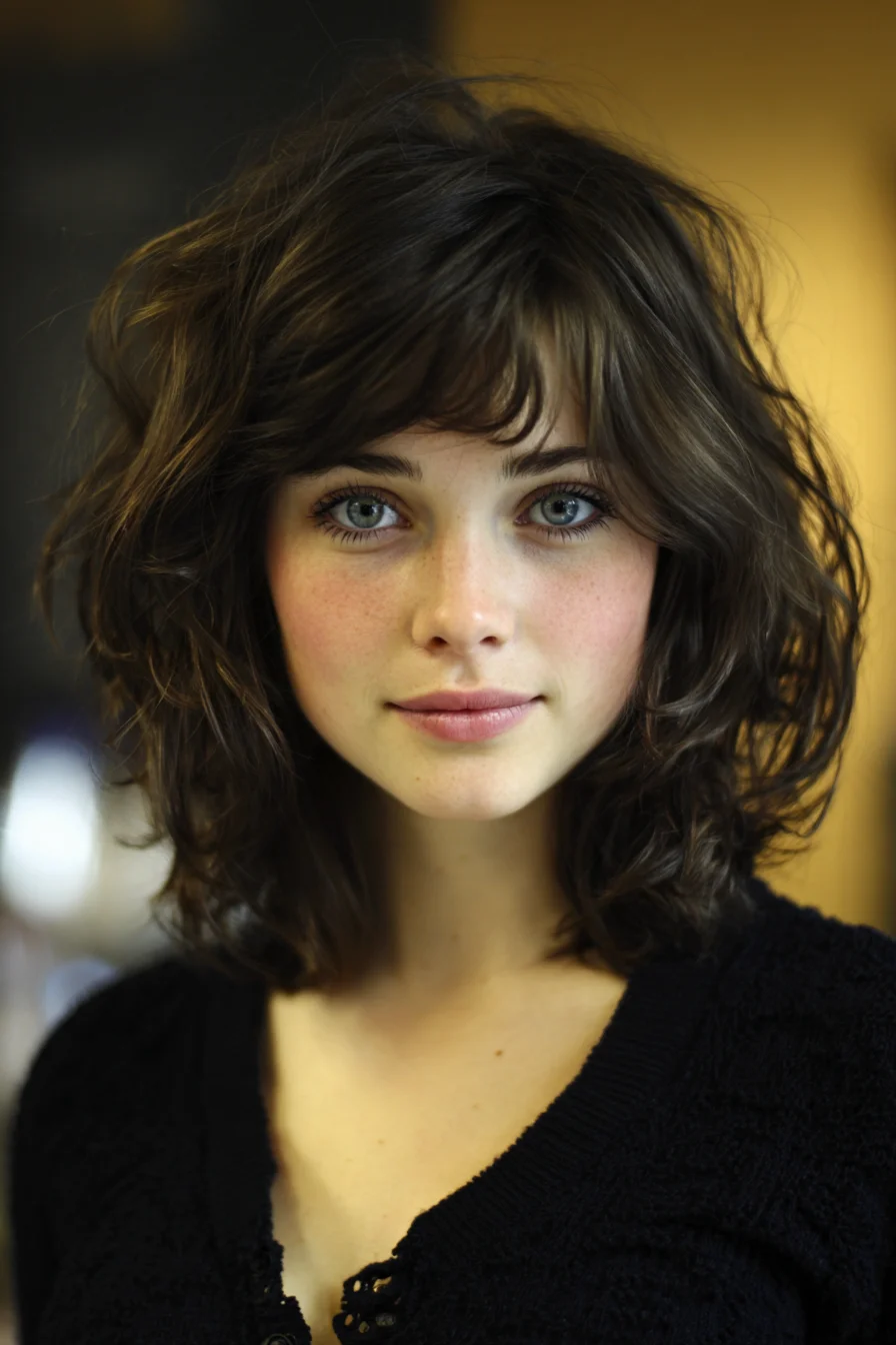 Textured Shoulder-Length Shag with Soft Curtain Bangs