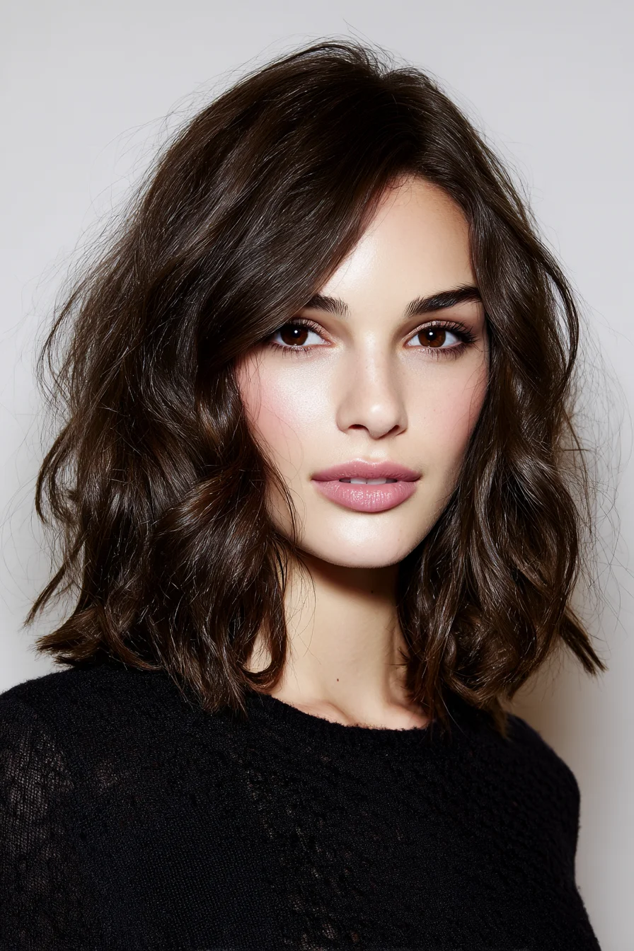 Textured Shoulder-Length Wavy Bob with Soft Layers