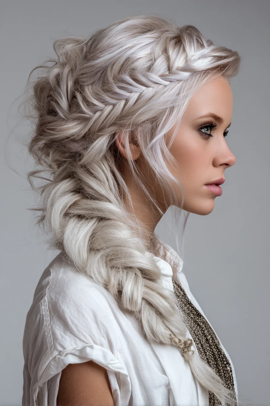 Textured Side Fishtail Braid with Crown Braid