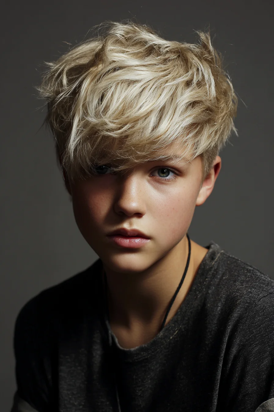 Textured Tousled Blonde Crop with Side-Swept Fringe
