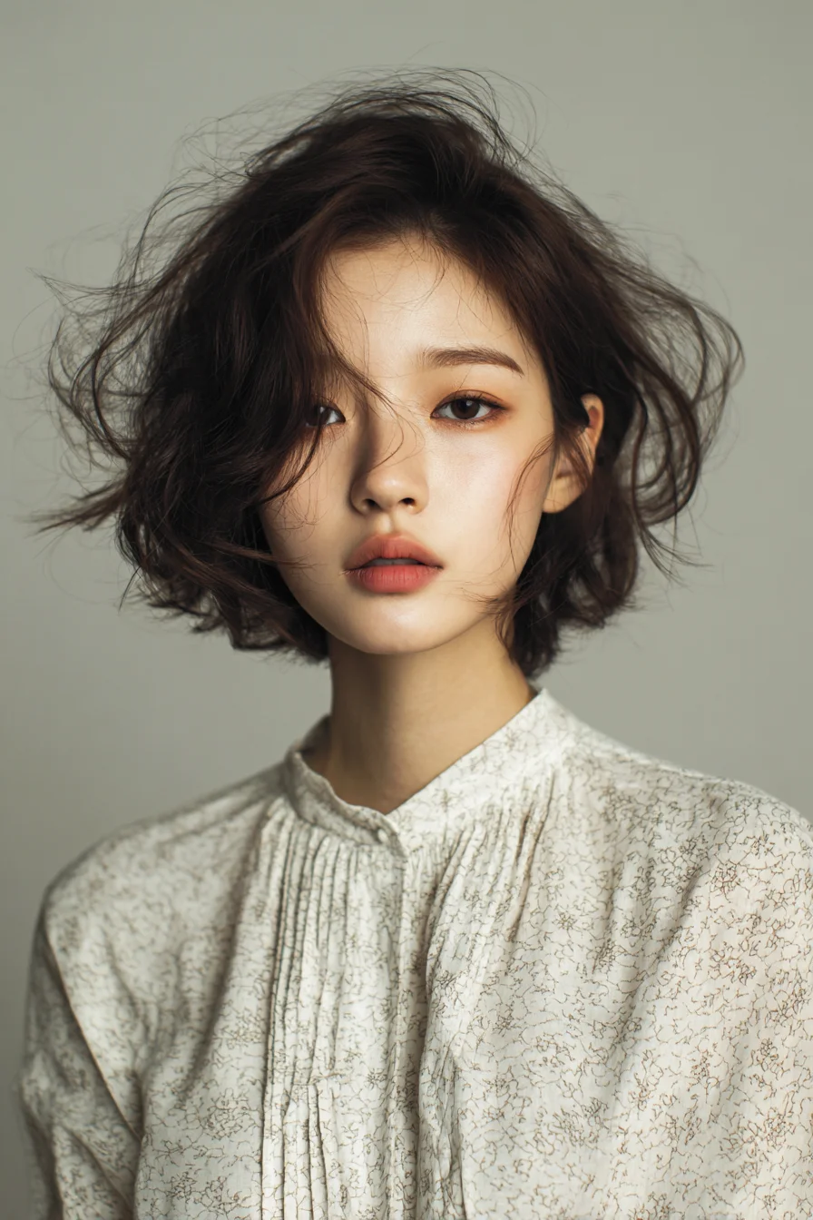 Textured Tousled Chin-Length Bob with Soft Waves