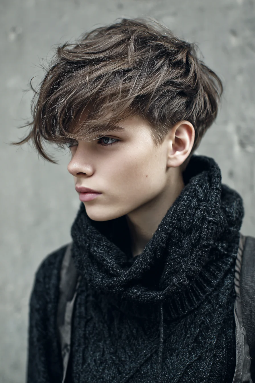 Textured Tousled Crop with Long Side‑Swept Fringe