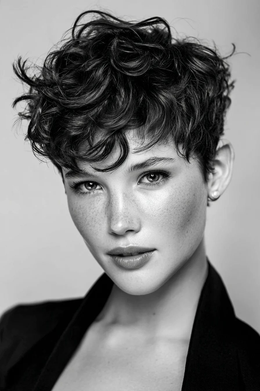 Textured Tousled Curly Pixie with Soft Fringe