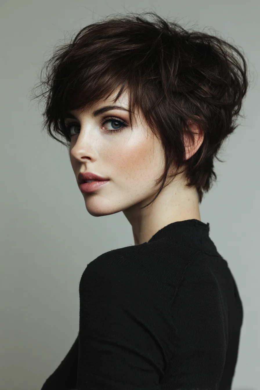 Textured Tousled Pixie Cut with Choppy Layers and Side-Swept Fringe