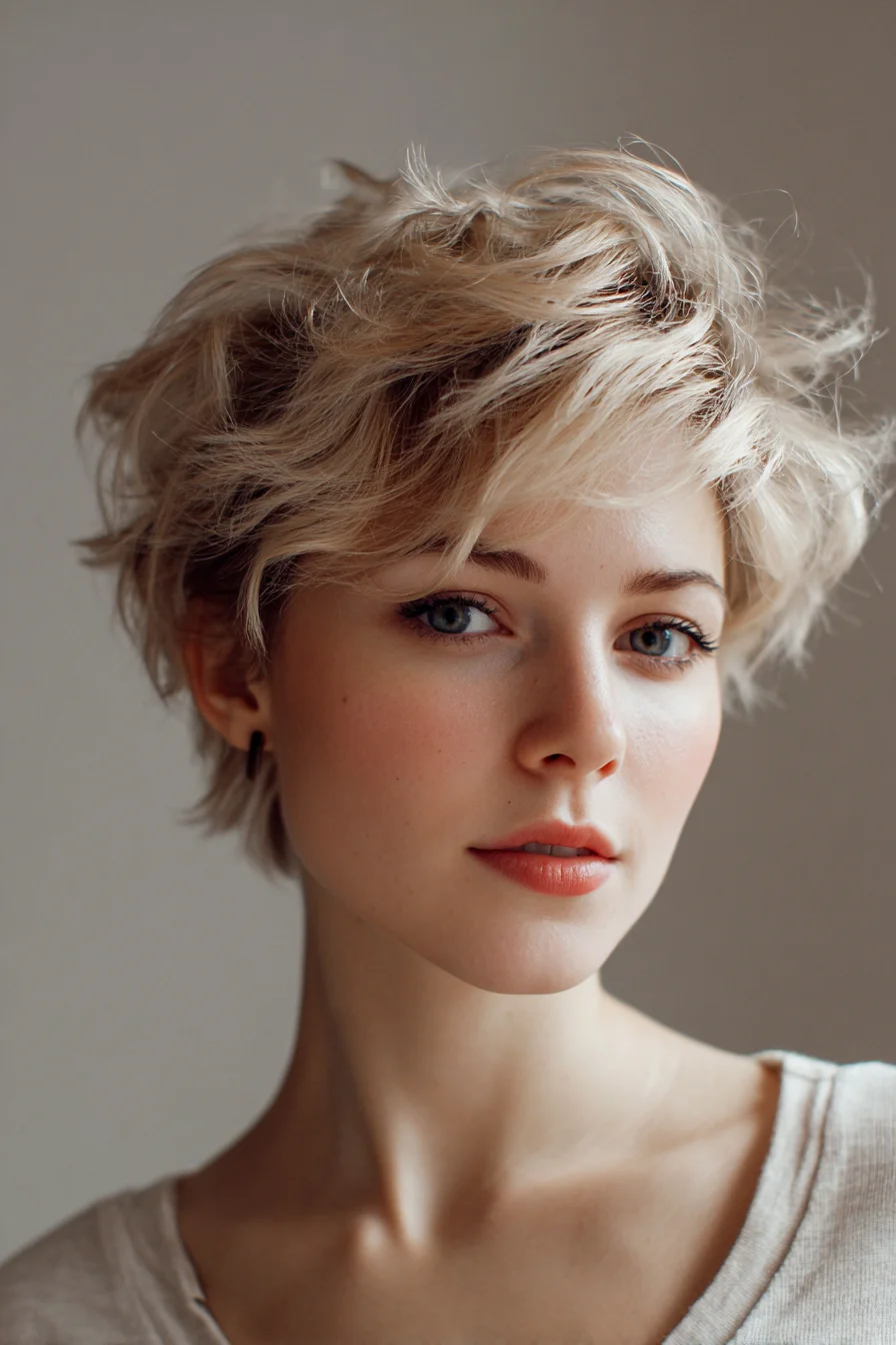 Textured Tousled Pixie Cut with Side‑Swept Fringe