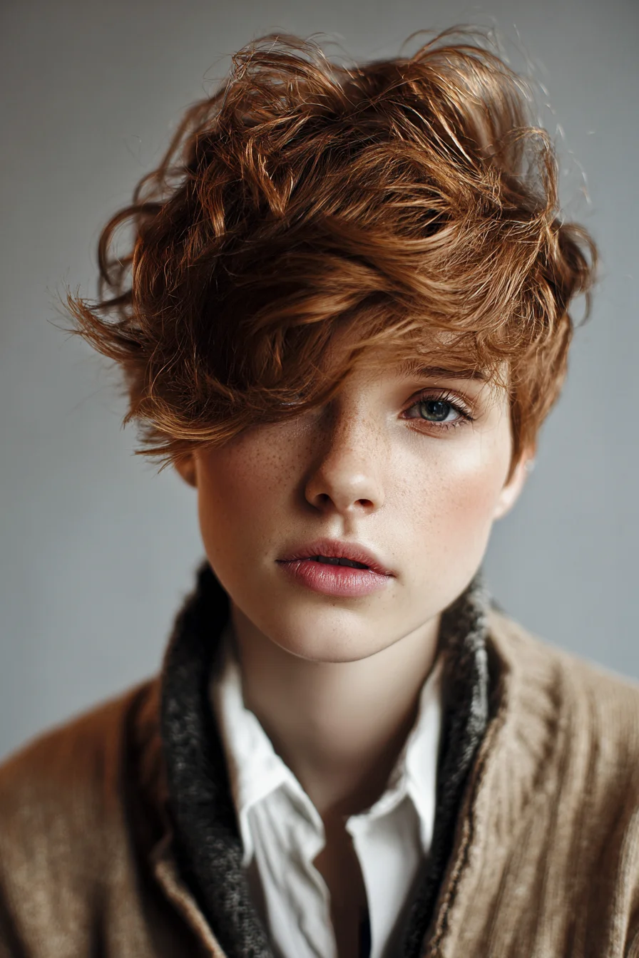 Textured Tousled Pixie Cut with Side-Swept Fringe (Short Wavy Hairstyle)