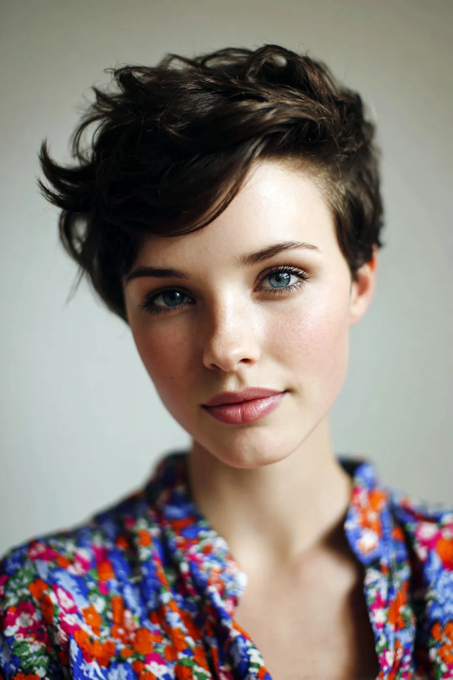 Textured Tousled Pixie Cut with Side-Swept Fringe