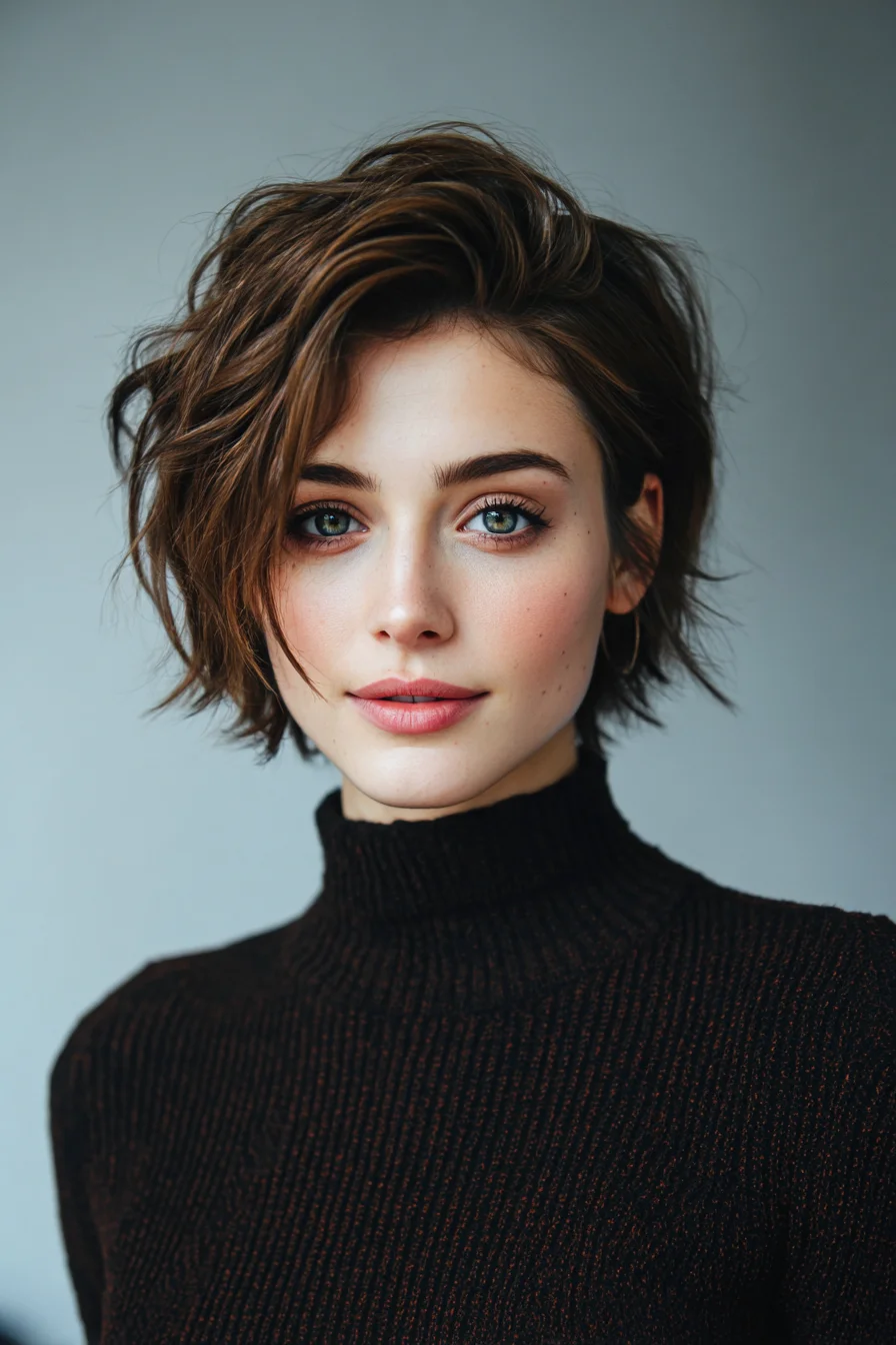 Textured Tousled Short Bob with Side-Swept Layers
