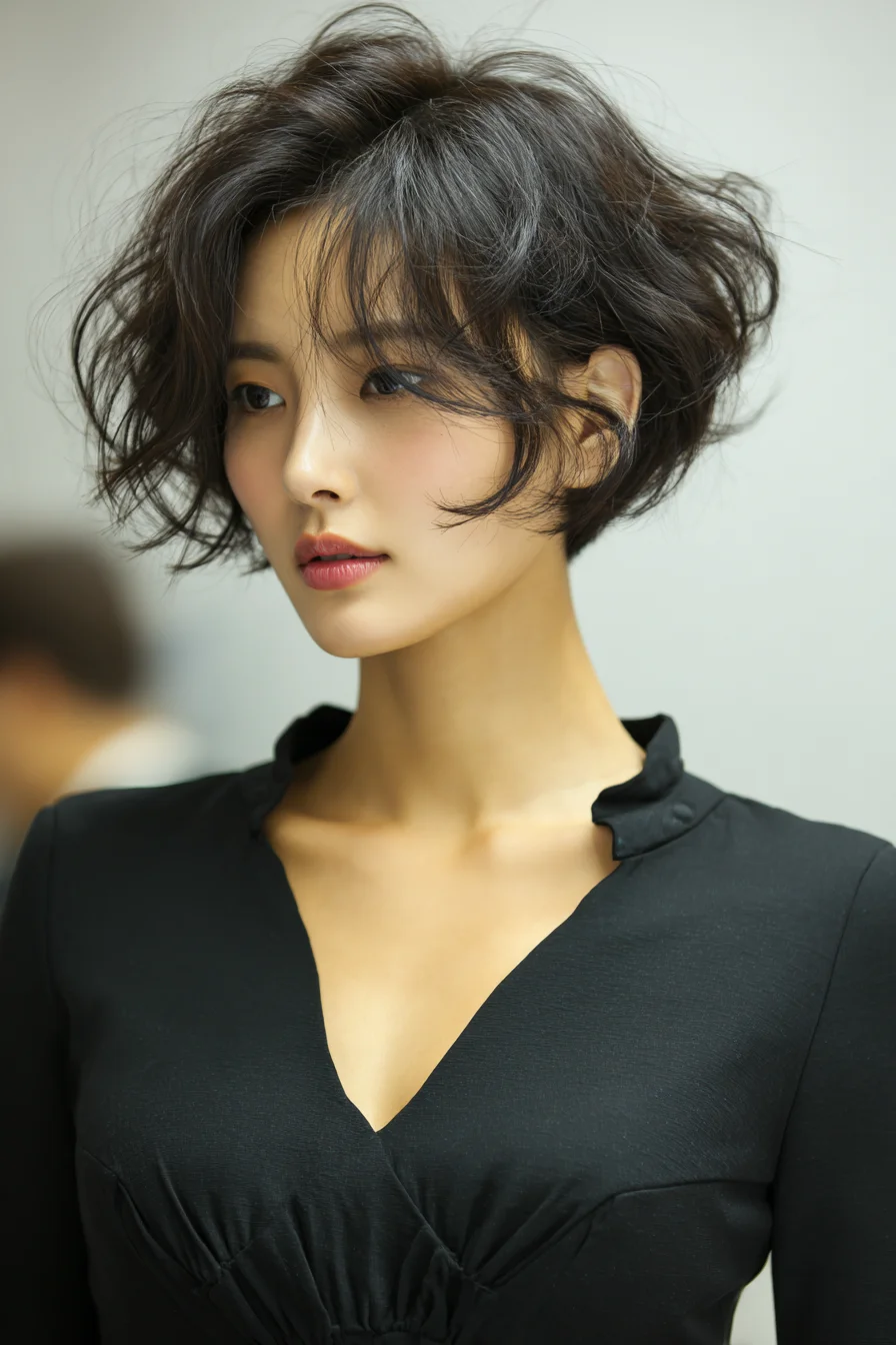 Textured Tousled Short Bob with Wispy Fringe