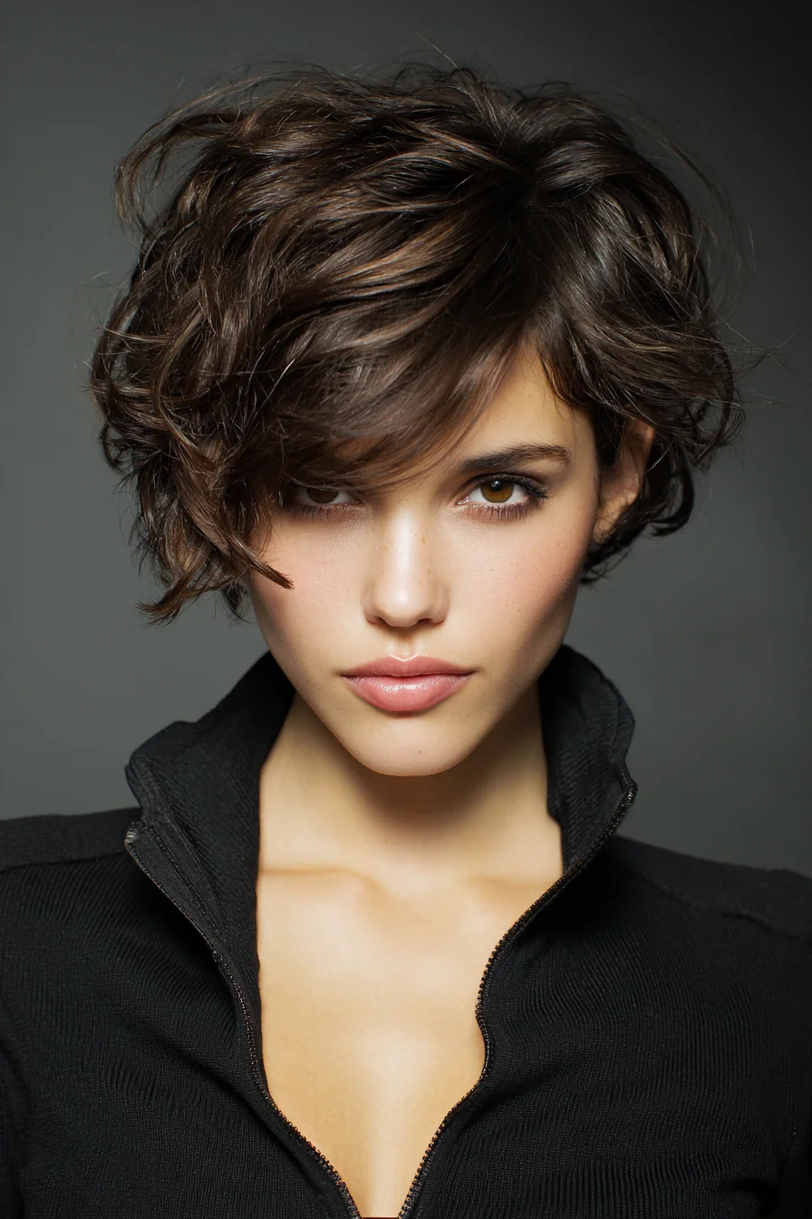 Textured Tousled Short Pixie-Bob with Side-Swept Fringe