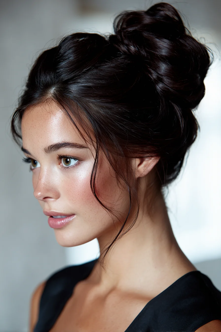 Textured Twisted High Bun with Face‑Framing Tendrils