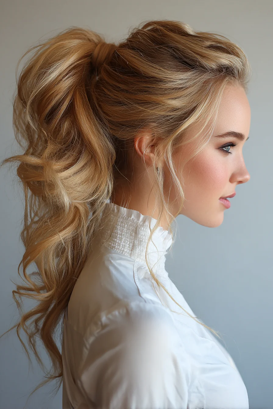 Textured Voluminous High Ponytail with Loose Waves