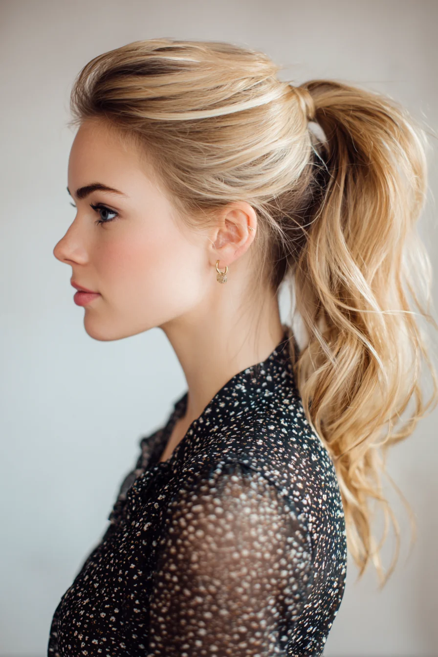 Textured Voluminous High Ponytail with Soft Waves