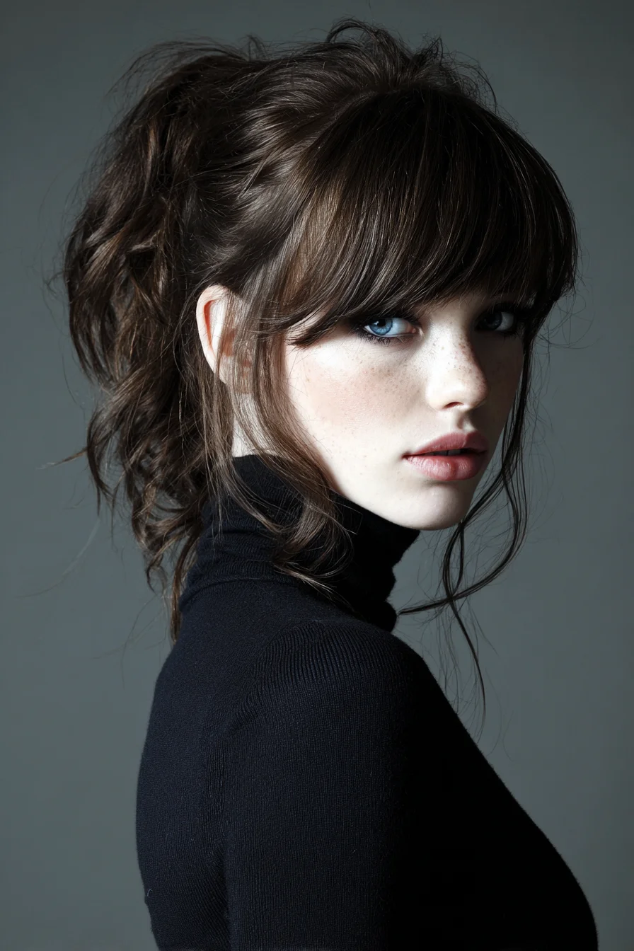Textured Voluminous Ponytail with Full Fringe
