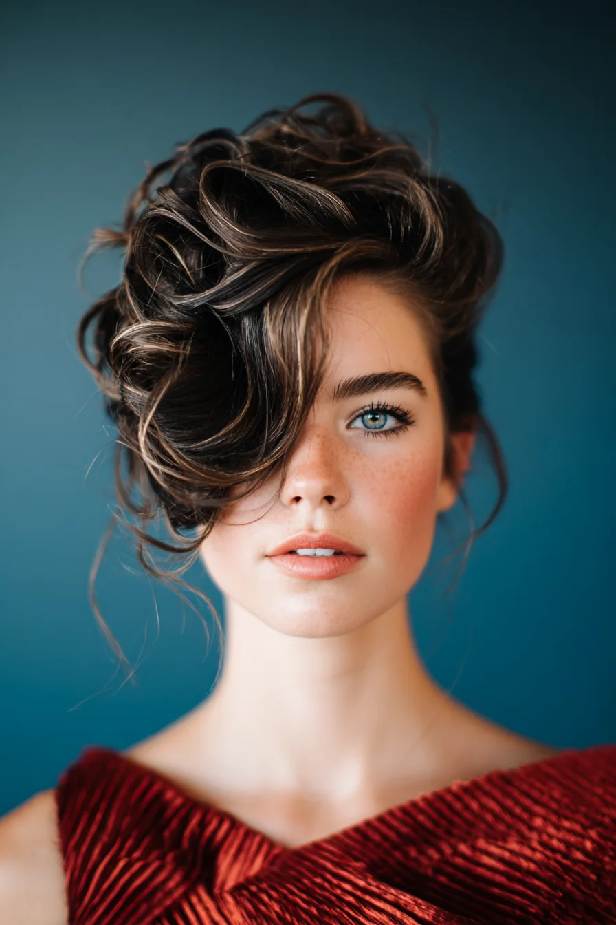 Textured Voluminous Side‑Swept Updo for Medium to Thick Hair