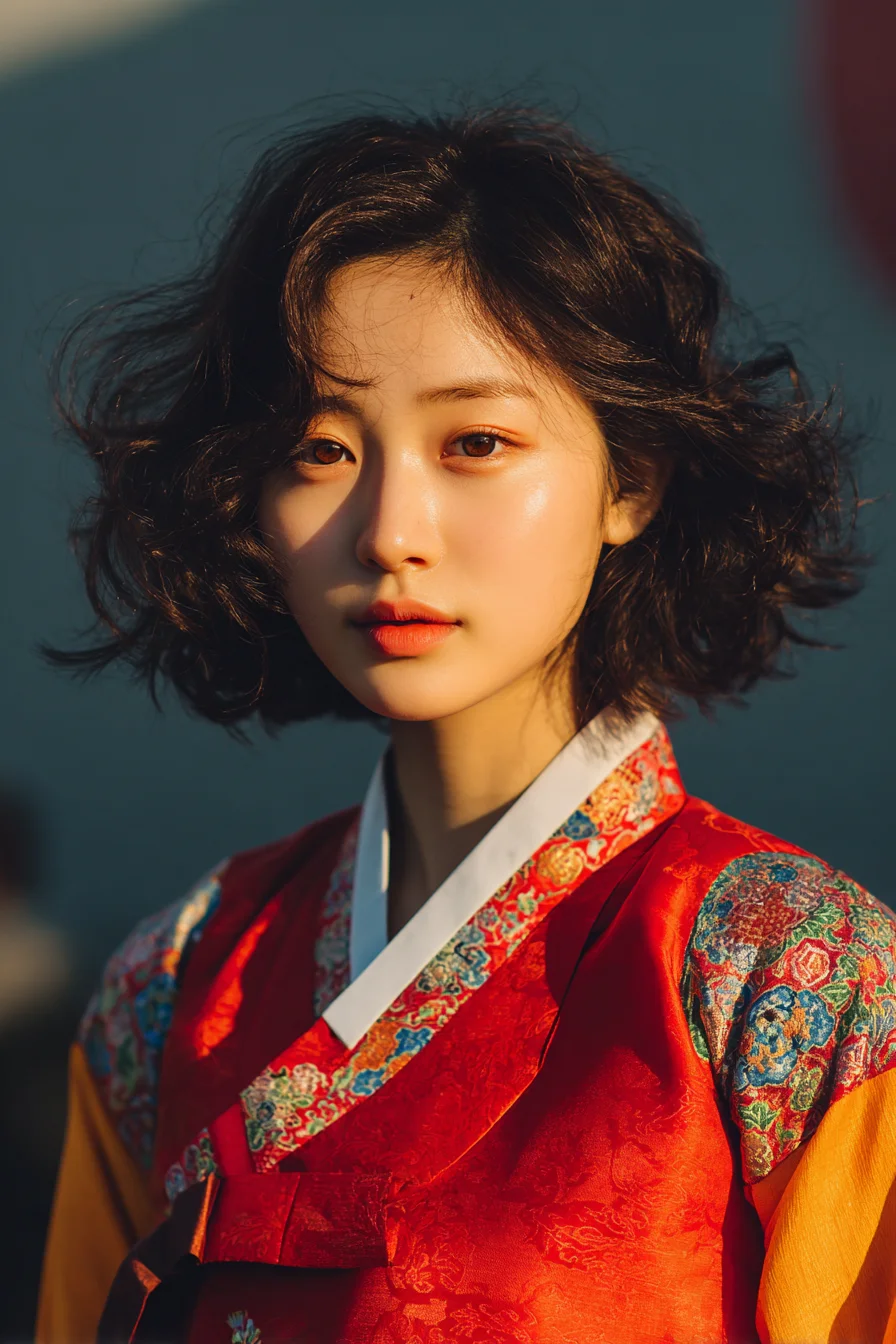 Textured Wavy Chin-Length Bob with Soft Curtain Fringe