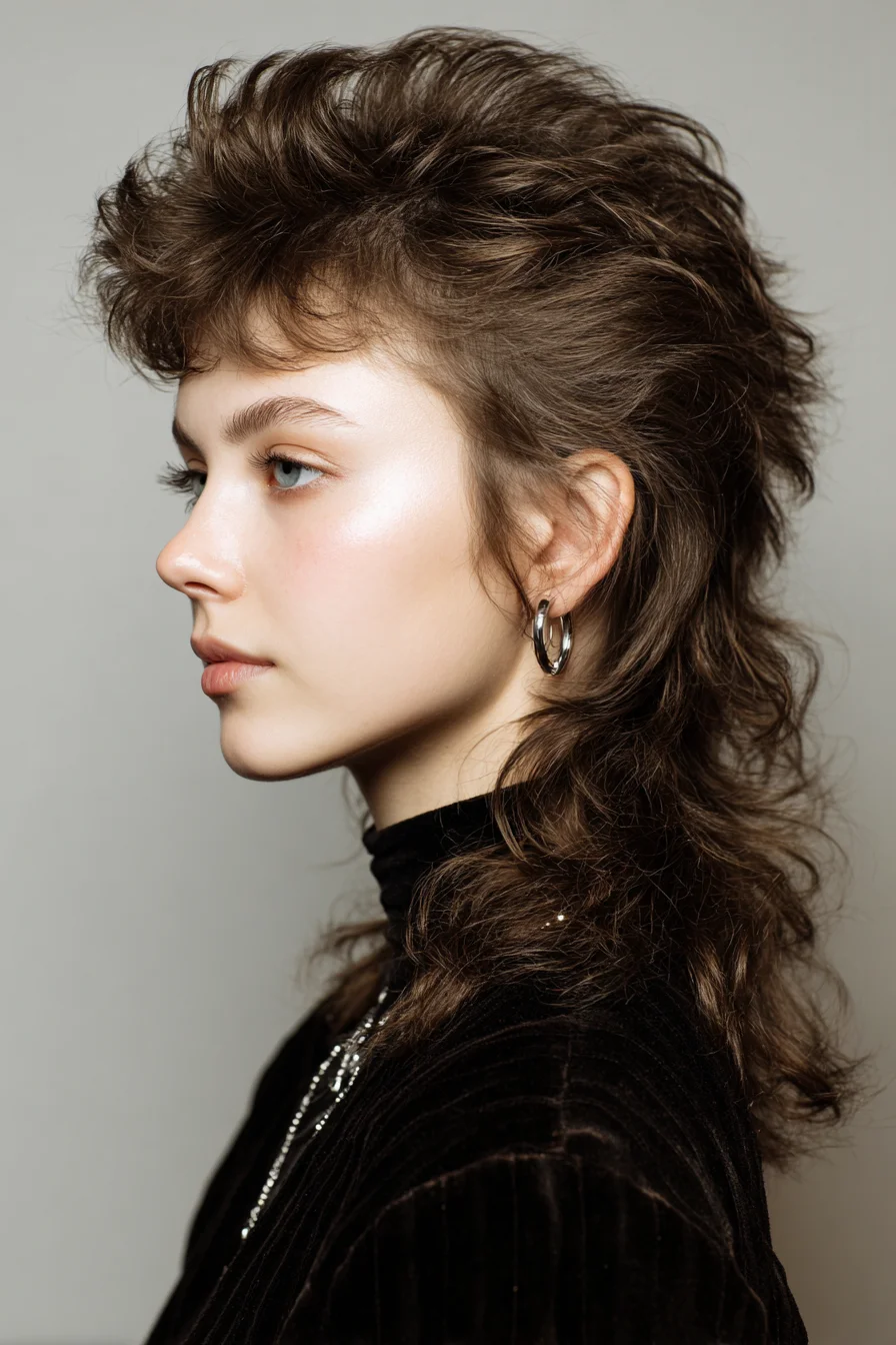 Textured Wavy Shag-Mullet with Feathered Fringe and Volume