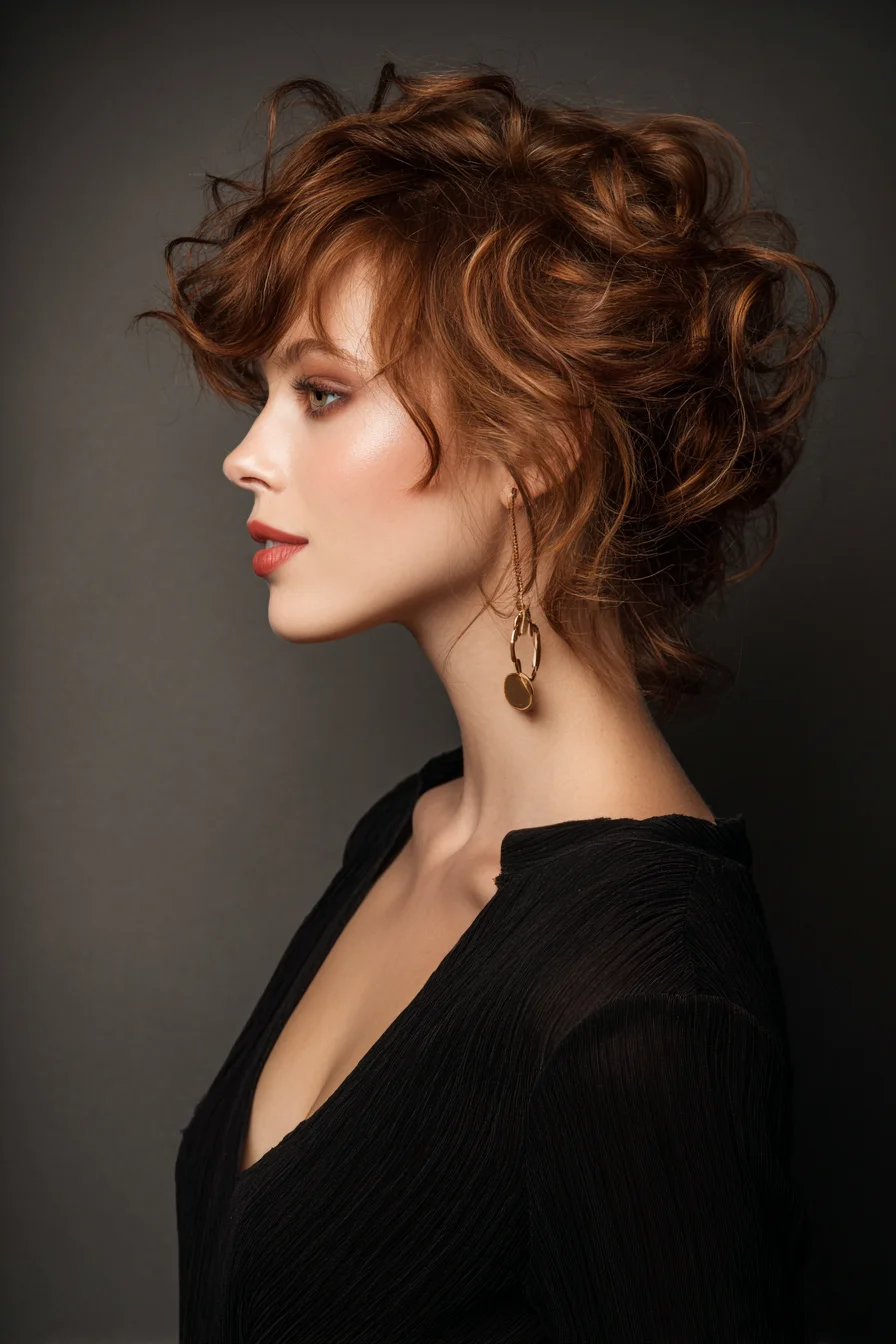 Tousled Layered Short Updo with Curtain Bangs