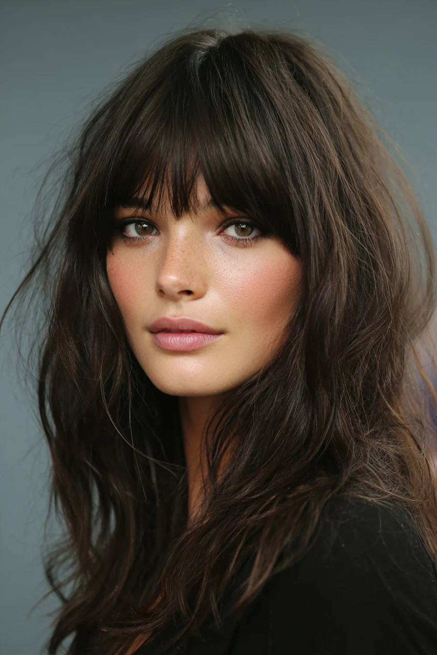 Tousled Long Layers with Full Fringe — Textured Salon Waves