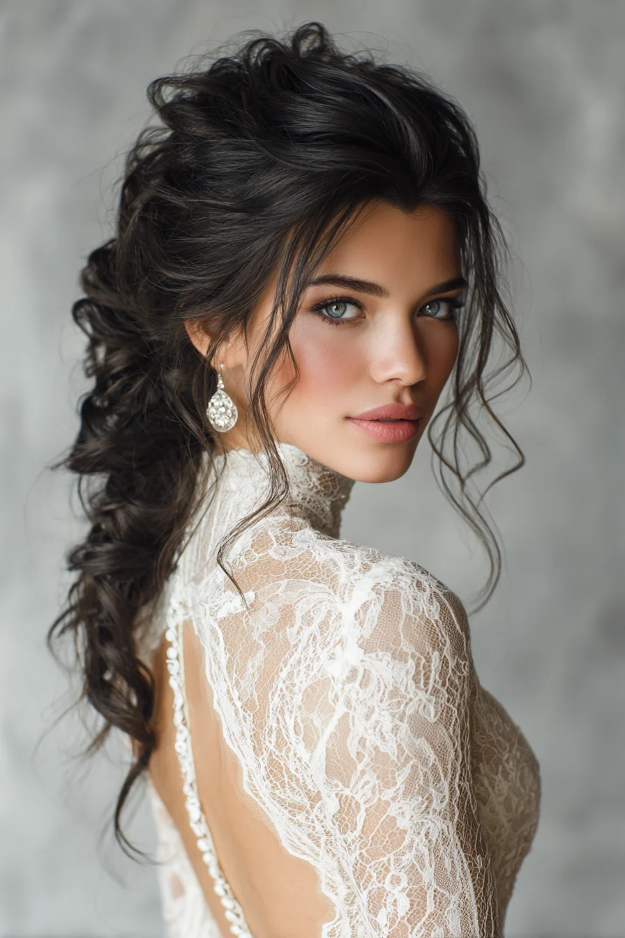 Tousled Romantic Braided Low Ponytail with Face‑Framing Tendrils