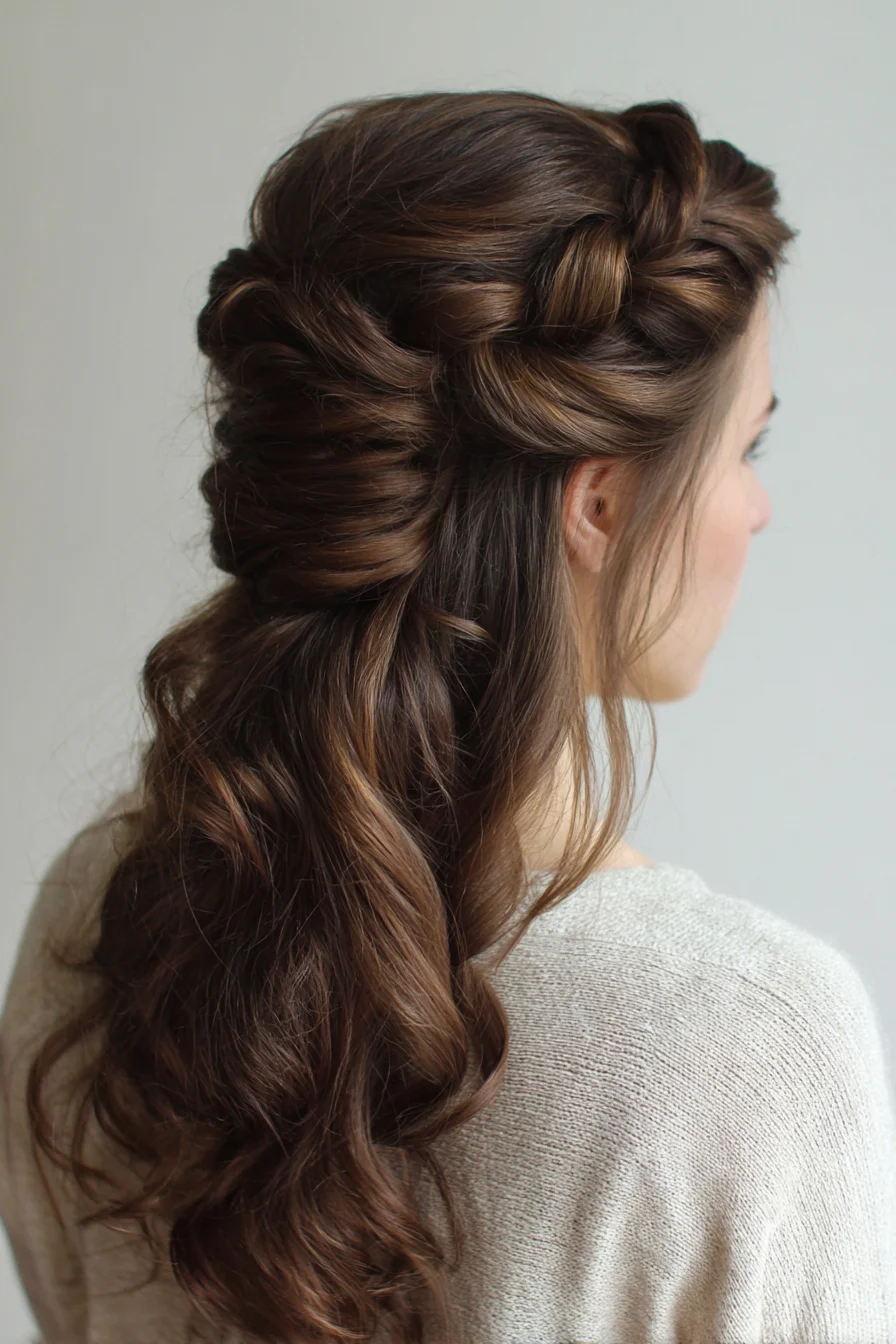 Twisted Half-Up Romantic Waves — Half-Up Twist for Long Hair