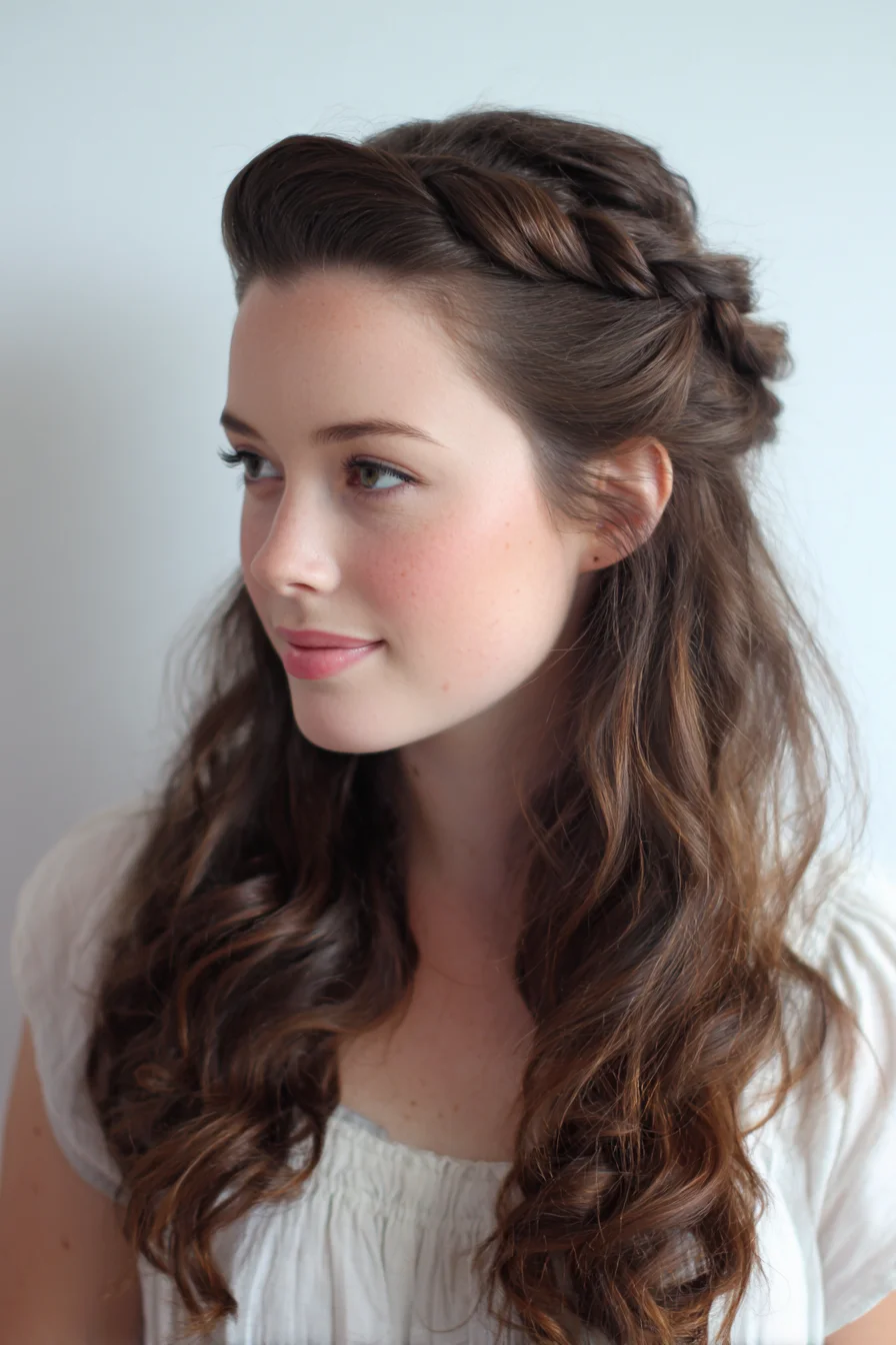 Twisted Half-Up with Loose Curls for Long Wavy Hair