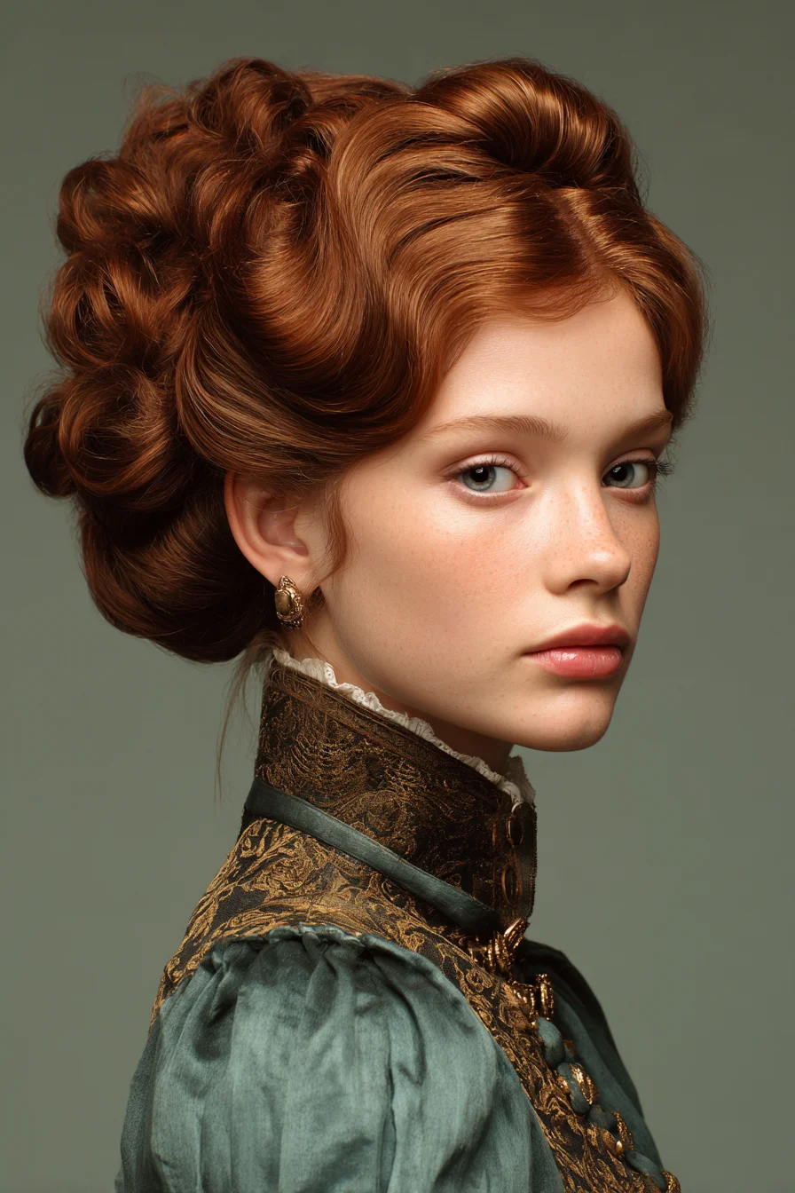 Victorian Sculpted Wave Updo — Voluminous Rolled Waves & Chignon