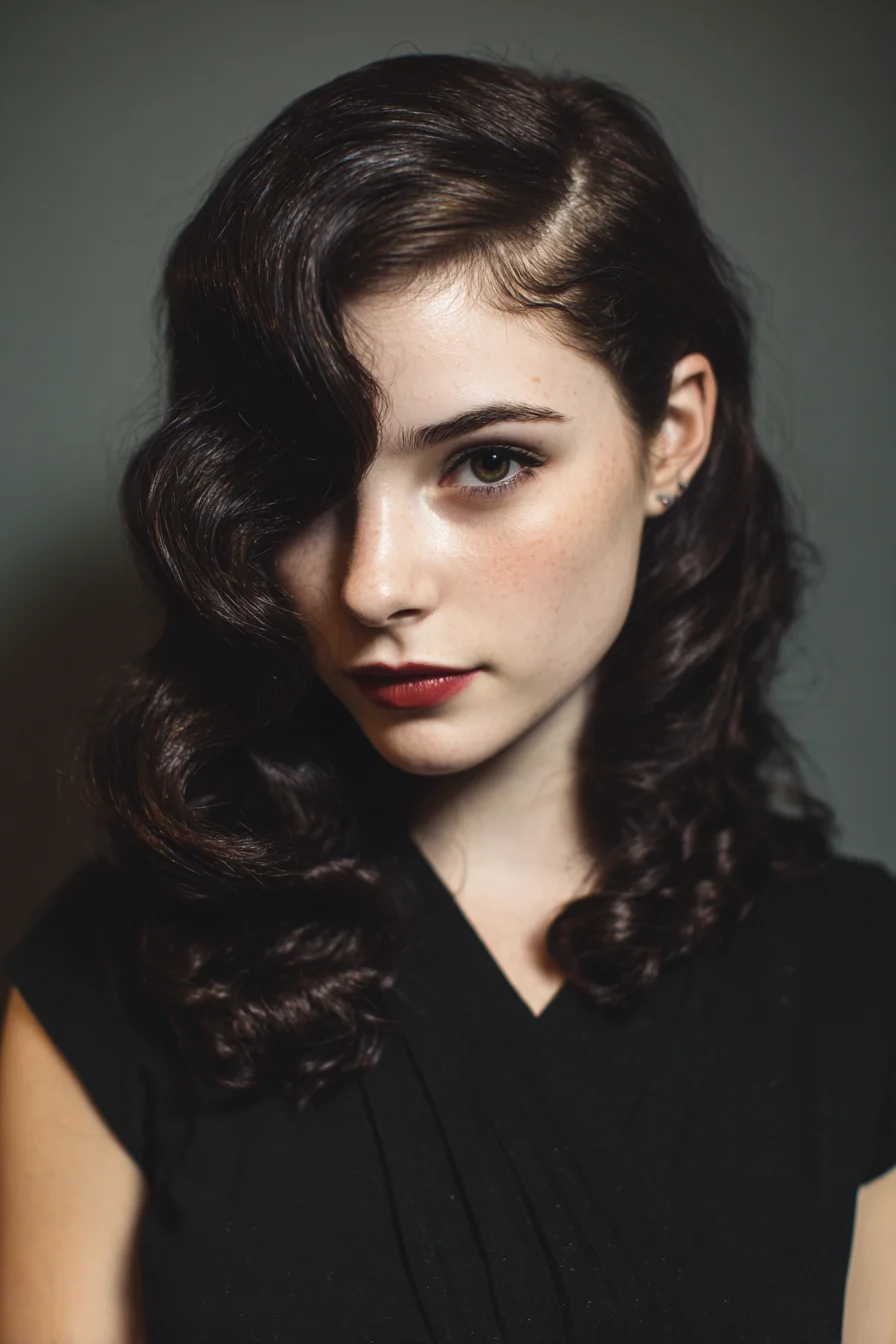 Vintage Finger Waves with Deep Side Part — Medium-Length Wavy Hair